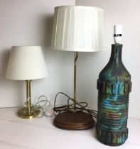 Three table lamps - multi-coloured studio ceramic base 52cm high including fitting,