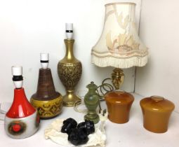Contents to two - boxes ten items including five table lamp bases - two ceramic mid century 21 and