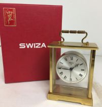 Swiza brass cased carriage clock 13cm high with original box (saleroom location Y06 2)