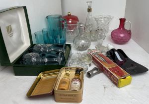 Sixteen items including boxed pair of House of Fraser lead crystal wine glasses,