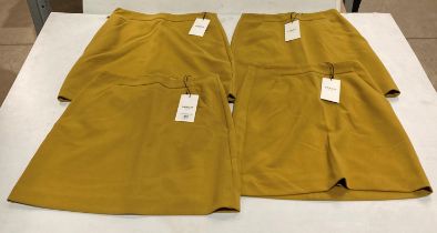 4 x MSCH mini skirts with pockets in mustard yellow, size 2 x XS (UK 6) and 2 x S (UK 8) - RRP: £54.