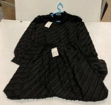 2 x MSCH ladies fit co-ord blouse and skirt set in black with tassel-effect stripes,