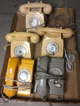 Box containing five vintage telephones (saleroom location: S02 1)