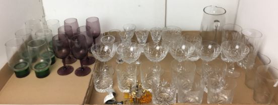 Contents to tray - forty-five items mainly glassware including Zawlercie hand cut lead crystal