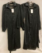 2 x MSCH full-length button-front corduroy dresses in black, both size XS (UK 6) - RRP: £89.