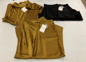 3 x MSCH satin-feel ankle-length skirts, 2 x mustard yellow and 1 x black,