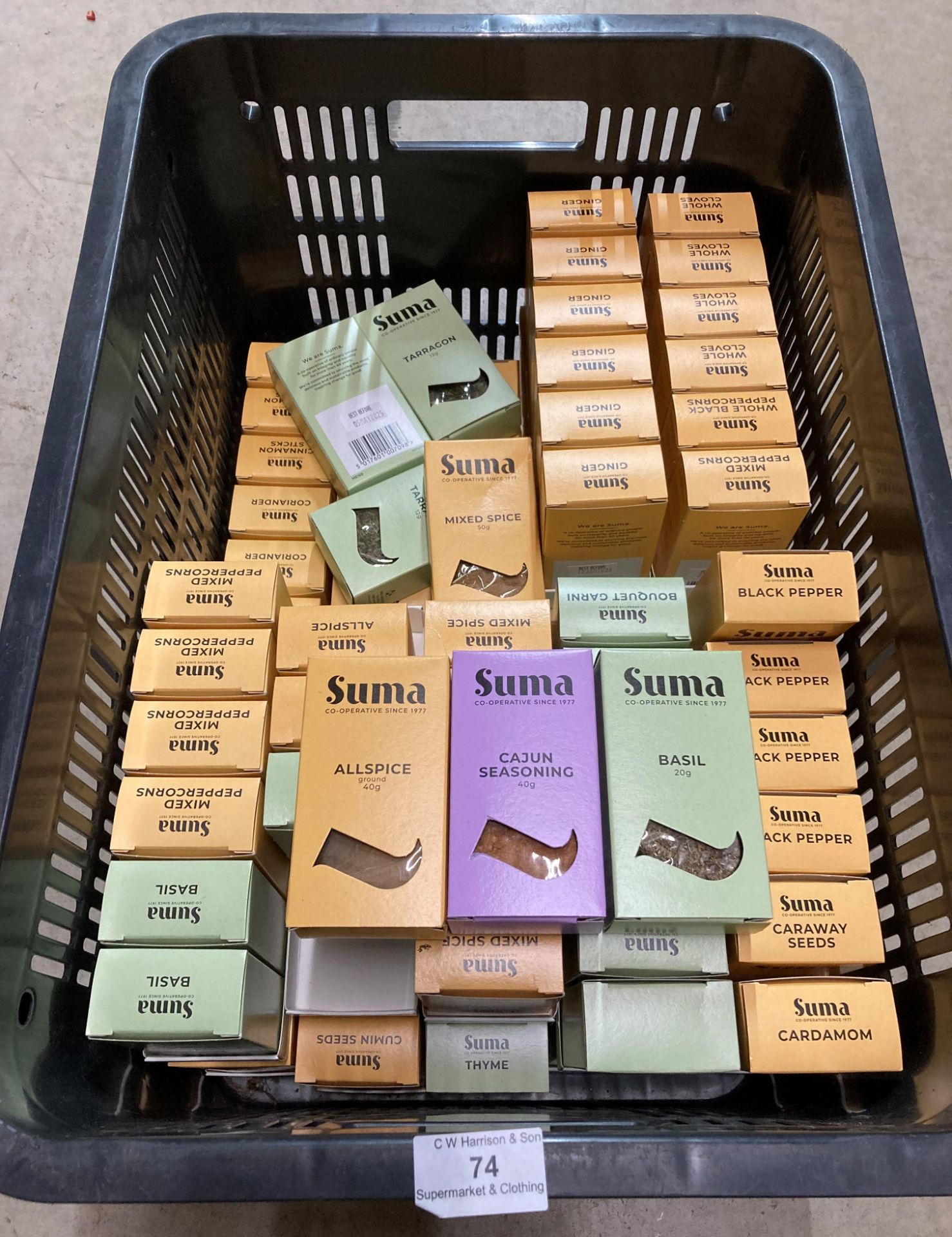 Contents to crate - approximately 100 x 50g packets assorted herbs and ...