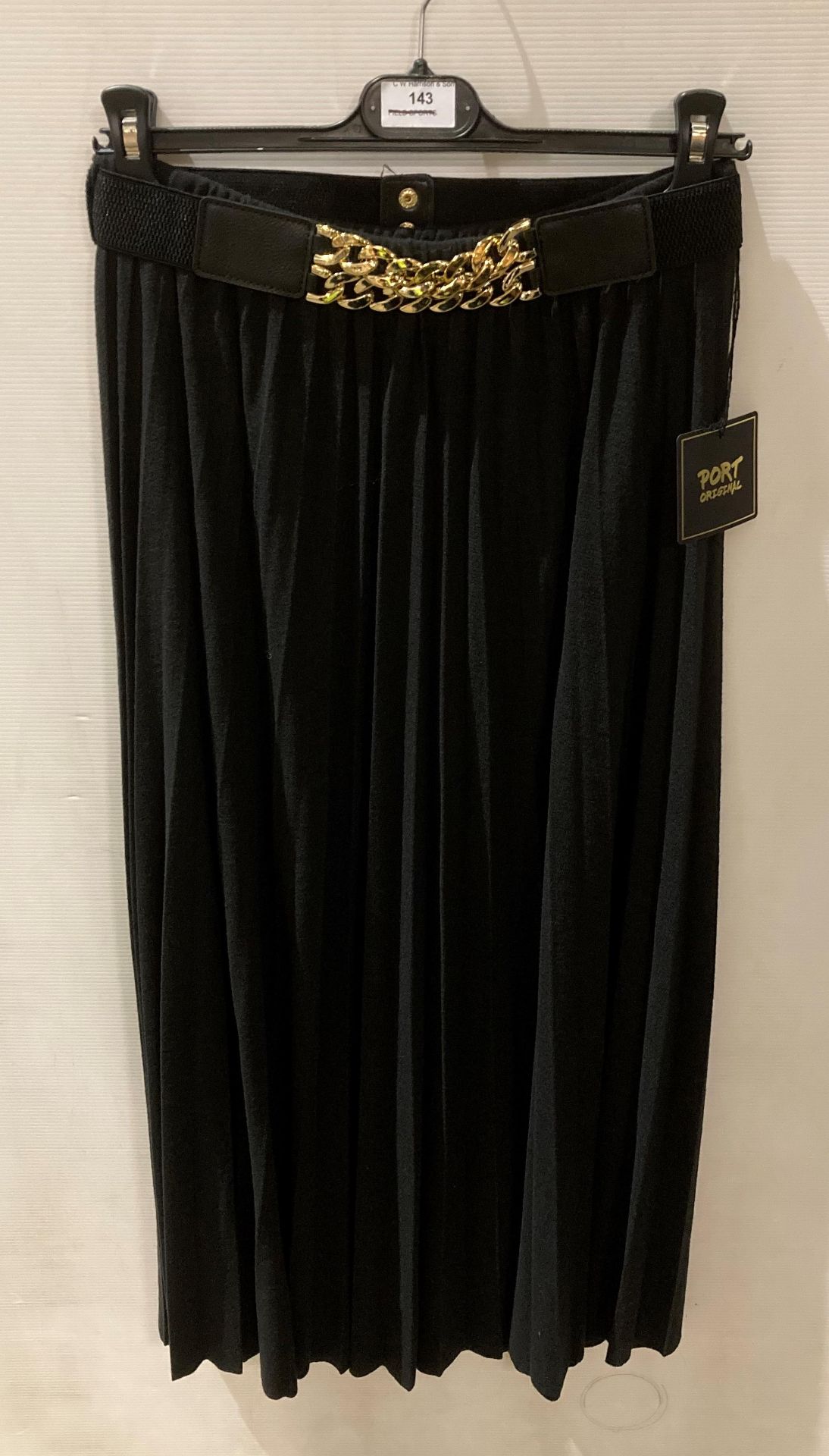 4 x Port Original black pleated skirts with elasticated waist and detachable elasticated belt,