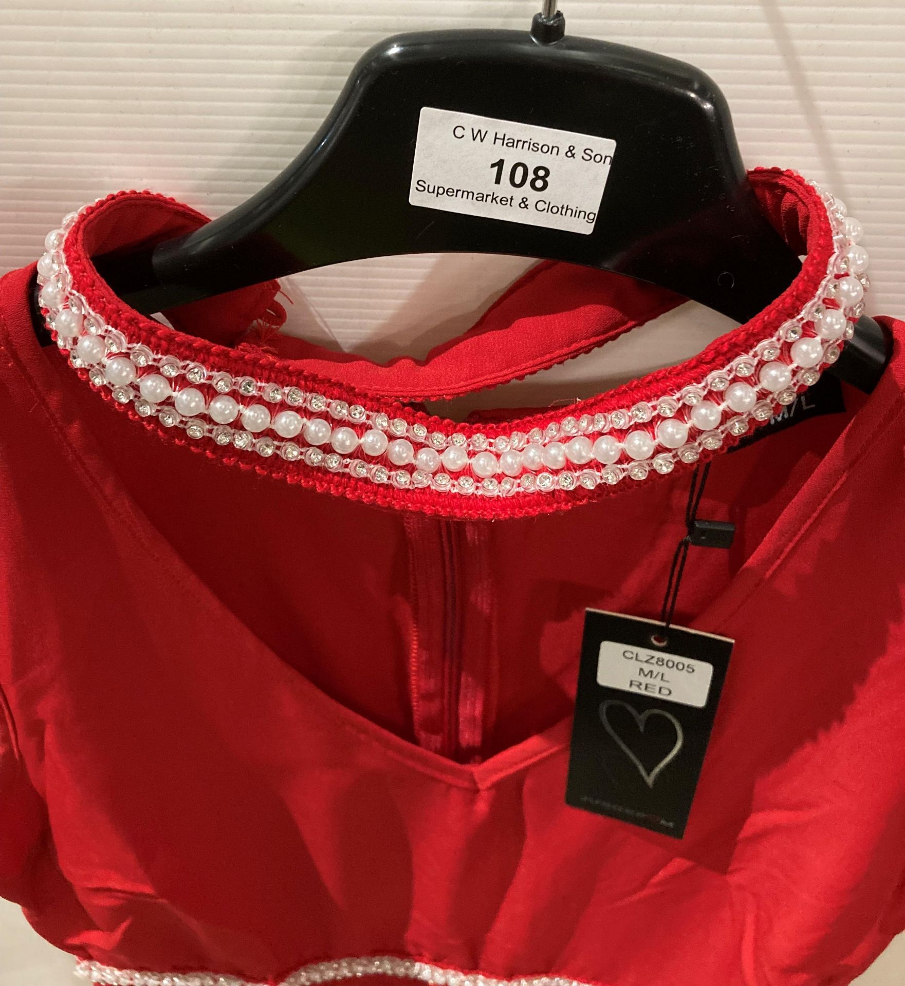 10 x red dresses with faux-pearl embellishments and matching choker, - Image 2 of 2