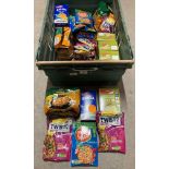 Contents to tray - 43 x assorted packet soups, instant noodles, cous cous, dried peas,