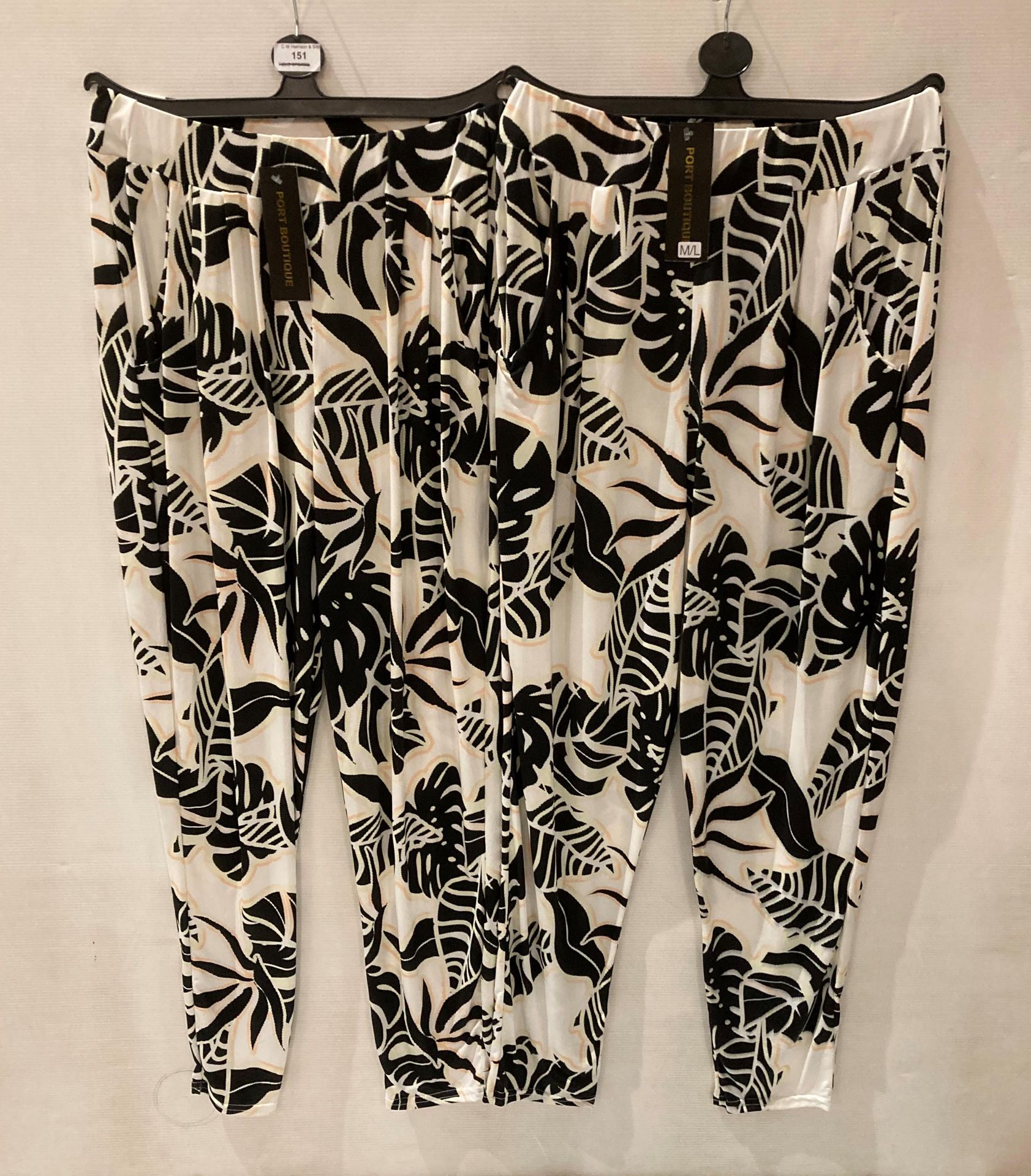 12 x Port Boutique hareem trousers with pockets and elasticated waist, black and white pattern,