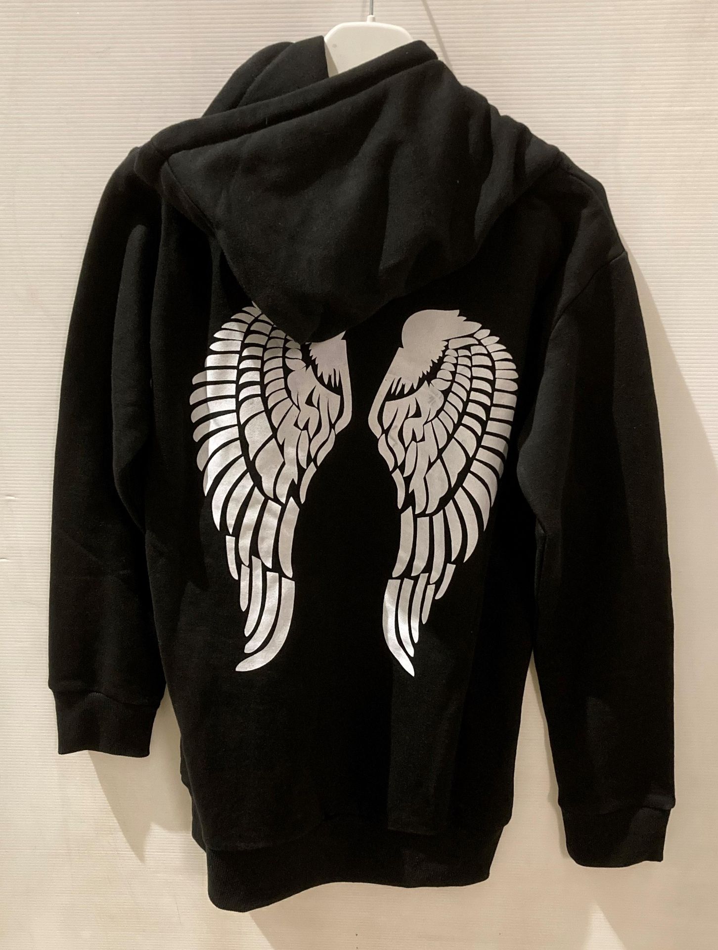 3 x Gypsy Queen black fashion hoodies with white angel wing print to back, sizes S/M, - Image 2 of 2