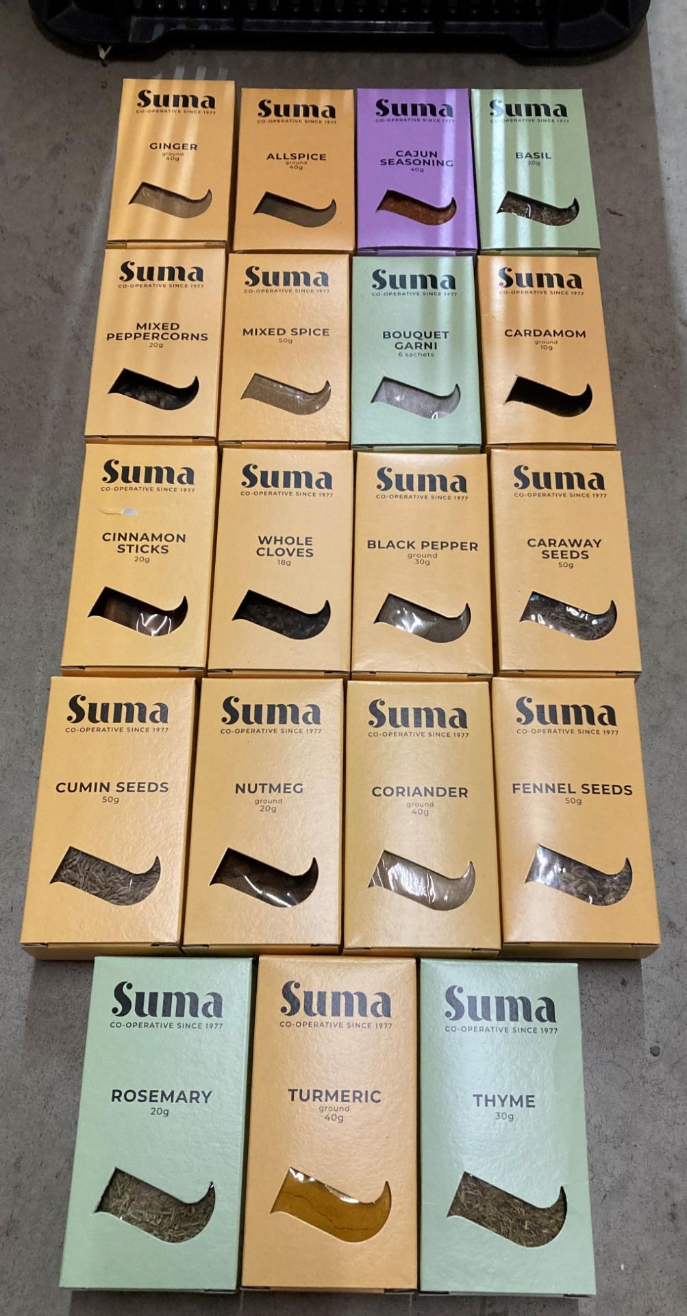 Contents to crate - approximately 100 x 50g packets assorted herbs and ...
