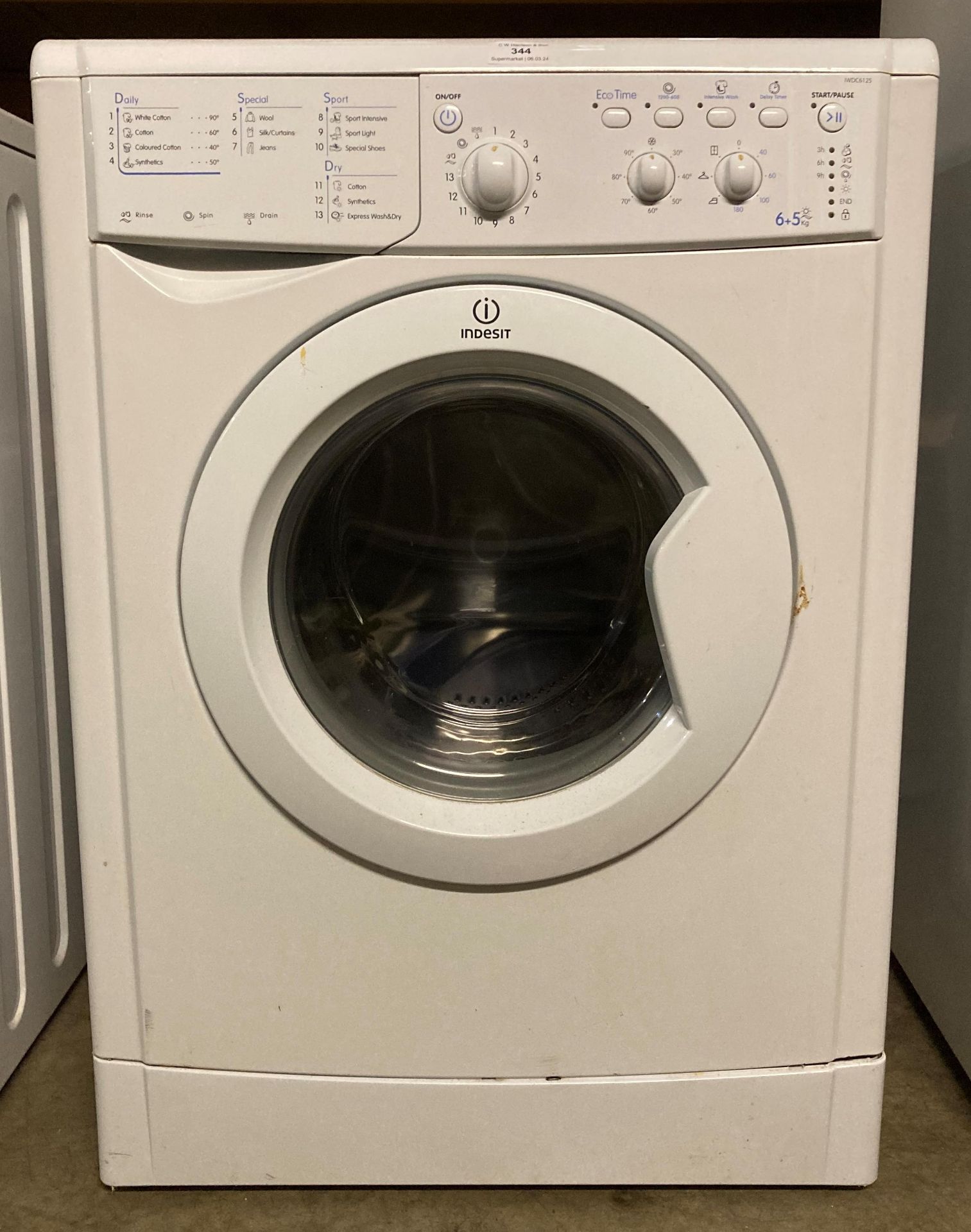 Indesit WDC 6125 6+5kg front-loading washing machine (saleroom location: PO)