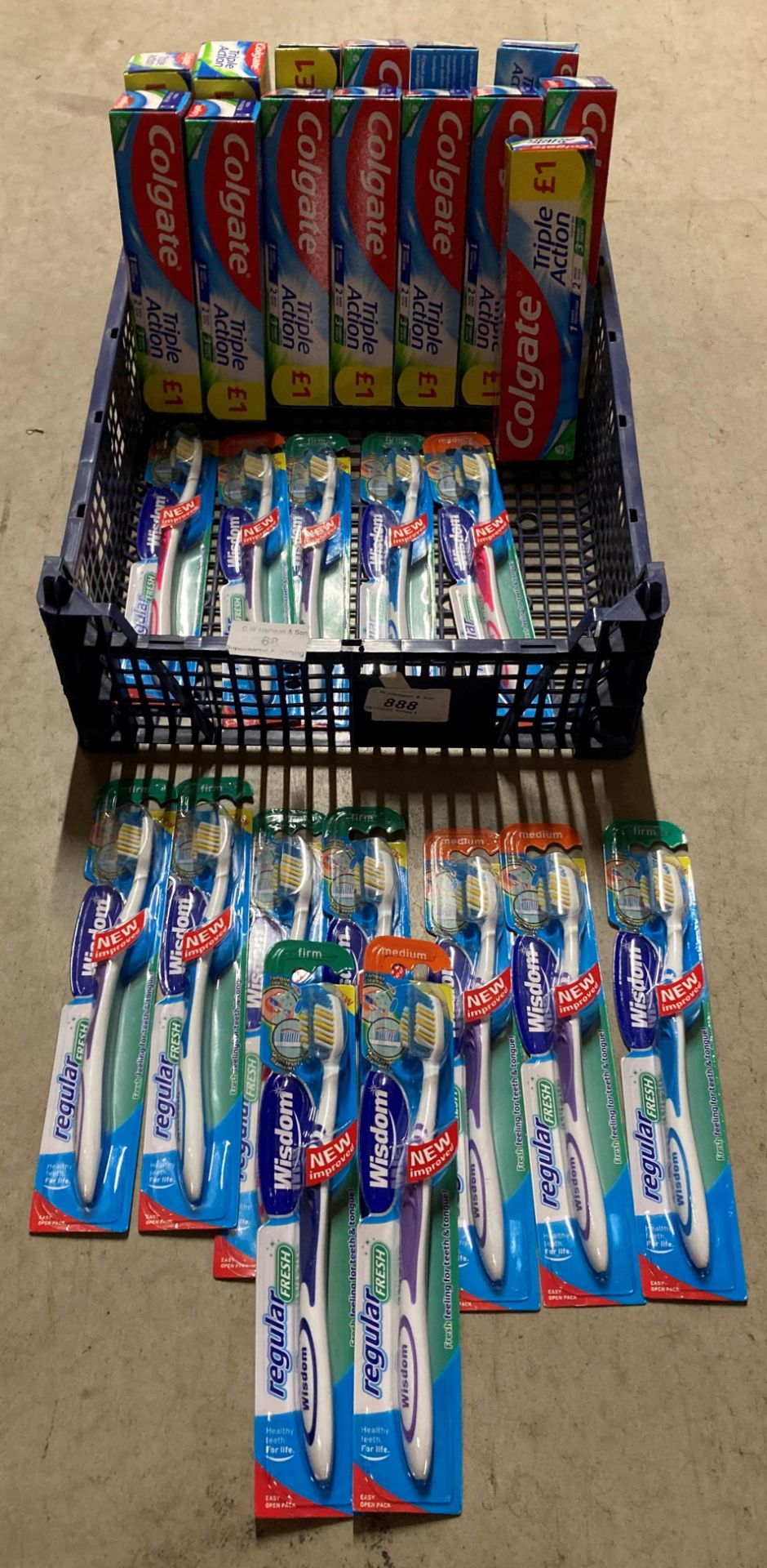 Contents to crate - 13 x 75ml tubes of Colgate triple action toothpaste,