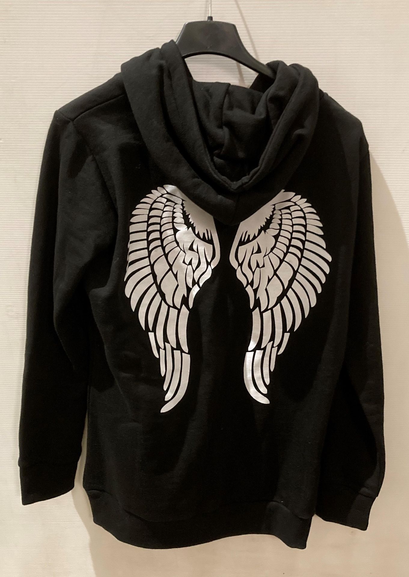3 x Gypsy Queen black fashion hoodies with white angel wing print to back, sizes S/M, - Image 2 of 2