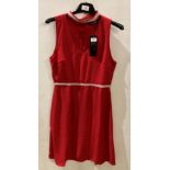 10 x red dresses with faux-pearl embellishments and matching choker,