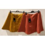 6 x Laura JO mustard and orange A-line mini skirts with pleather waistband and zip fastening -