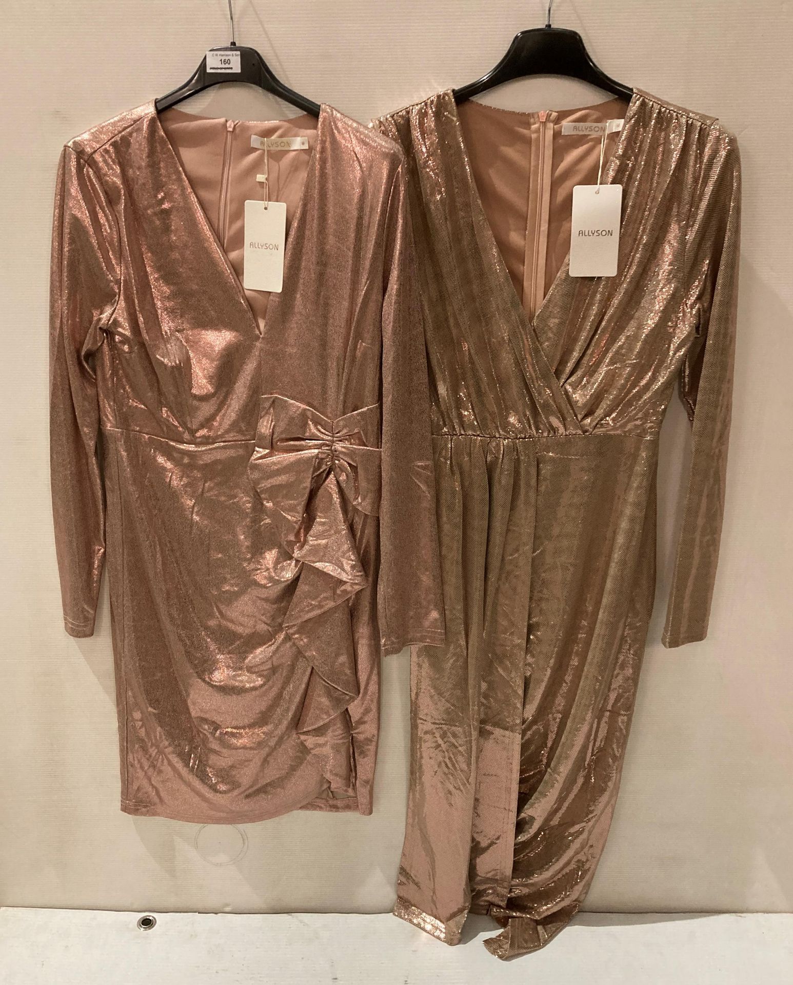 10 x assorted Allyson champagne metallic coloured dresses, various styles, sizes S,