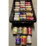 Contents to tray - 50 x assorted tins - soup, chickpeas, chopped tomatoes, new potatoes,