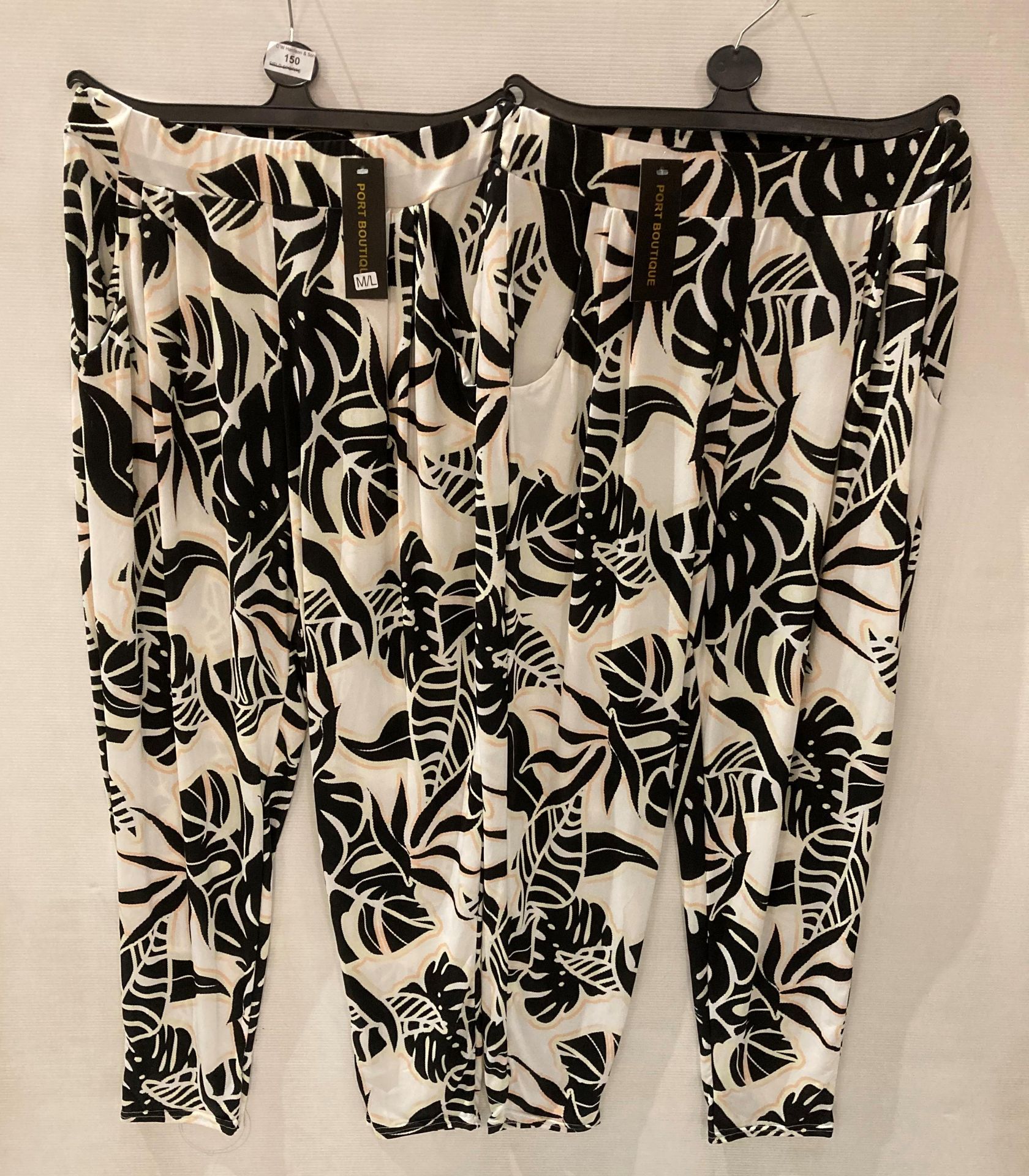 12 x Port Boutique hareem trousers with pockets and elasticated waist, black and white pattern,