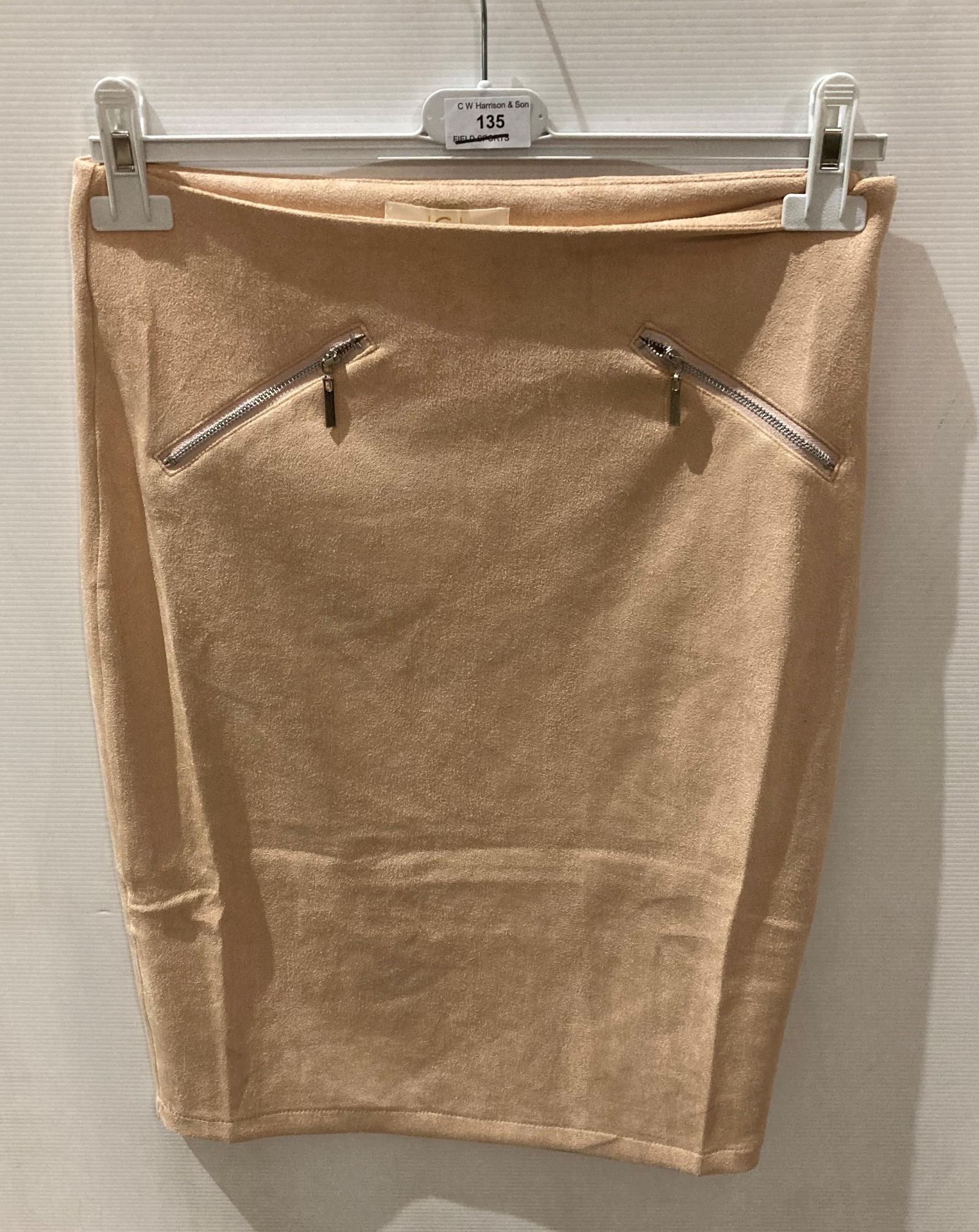 11 x JCL peach coloured pencil skirts with 2 zip detail to front, sizes S/M,