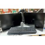 2 x 22" Benq flatscreen monitors (with power leads) on a desk mountable stand complete with a HP