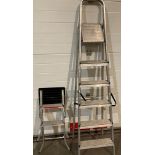 2 x items a 5 tread aluminium stepladder and a 2 step-on ladder (RD 2)