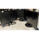 3 assorted computer monitors by Dell AOC and Acer (2 with power leads,