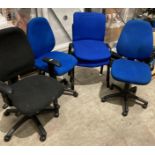 2 x Blue cloth office swivel chairs,