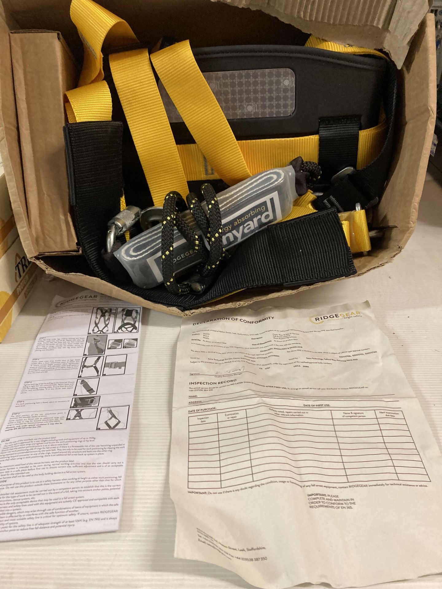 Ridgegear safety harness with instruction manual and declaration of conformity (saleroom location: