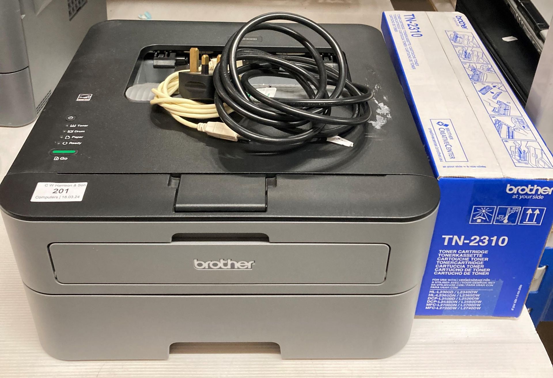 Brother HL-L23000D colour printer complete with power lead and toner cartridge (saleroom location: