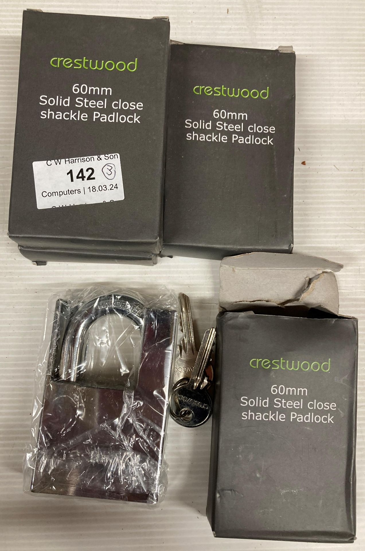 4 x Crestwood 60mm solid steel closed shackle padlocks (H12)