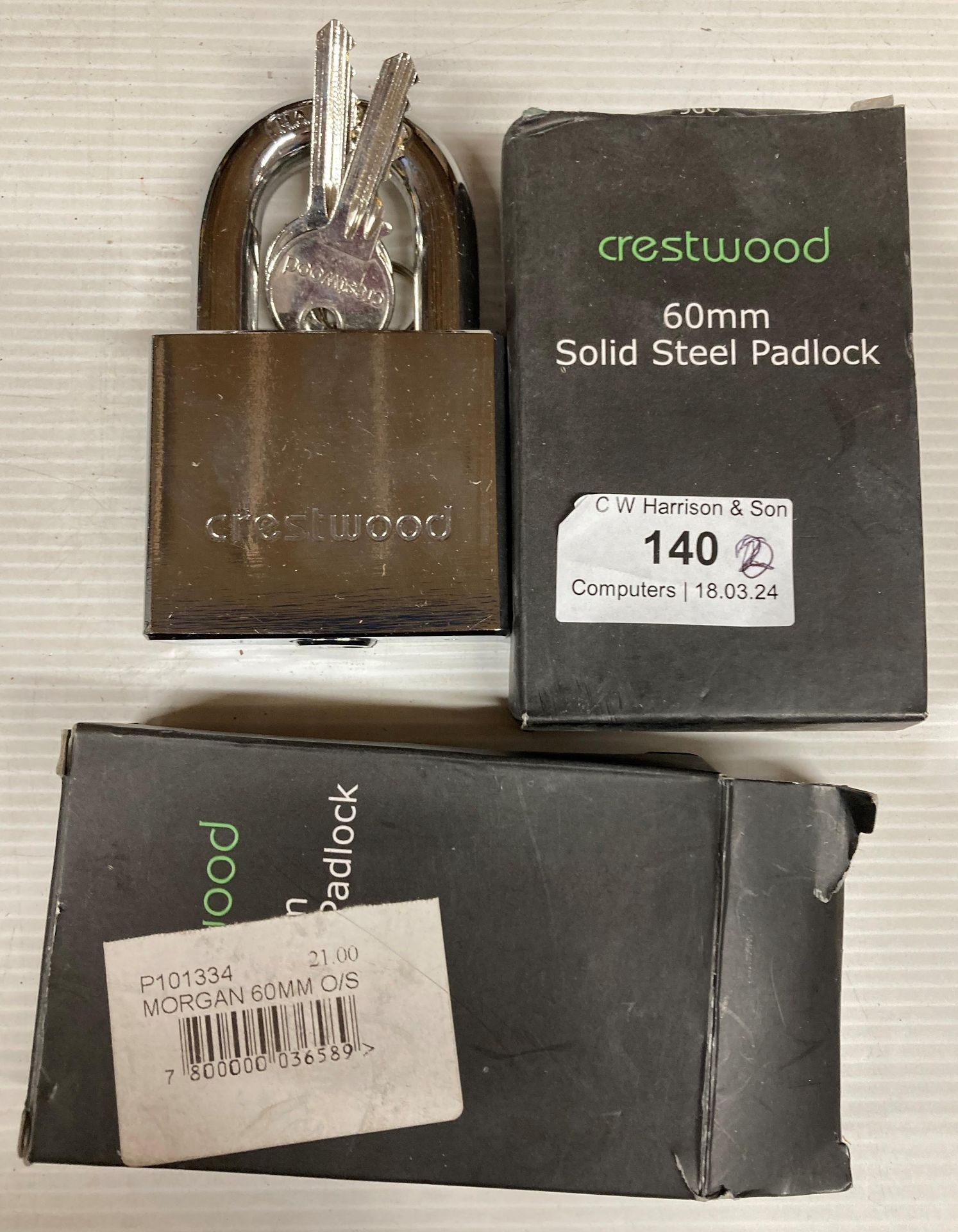 2 x Crestwood 60mm solid steel padlocks (H12)