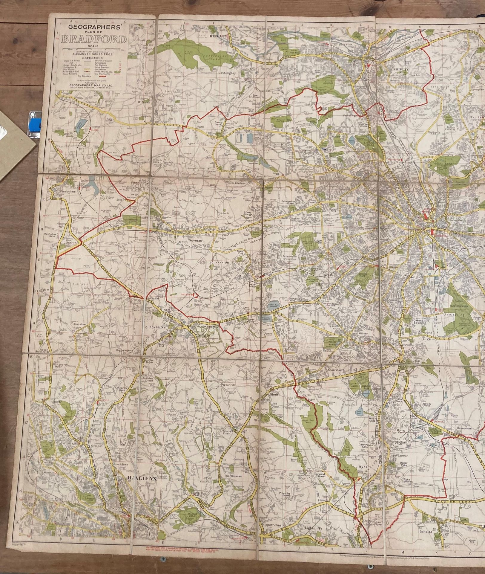 A linen folding street map of Bradford, in cover, by Geographers' Map Co Ltd, 24-27 High Holborn, - Image 3 of 10