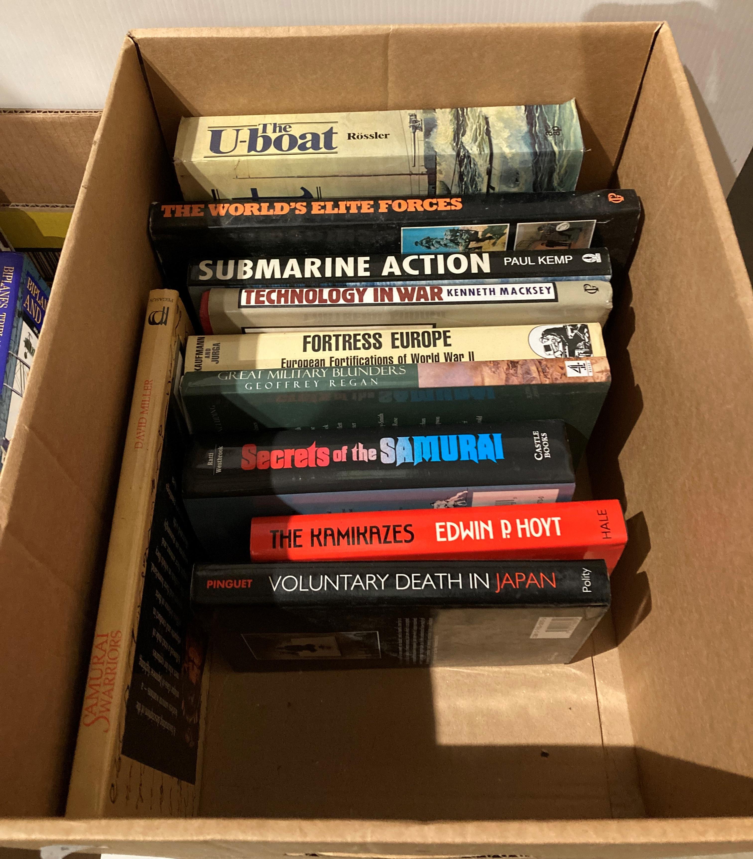 Contents to two boxes - approximately 24 assorted books on warships, samurai, U-boats, elite forces, - Image 3 of 7