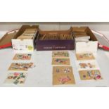 Contents to three shoe boxes - assorted stamps in envelopes A-Z countries (Saleroom location: S1T1)
