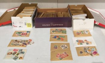 Contents to three shoe boxes - assorted stamps in envelopes A-Z countries (Saleroom location: S1T1)