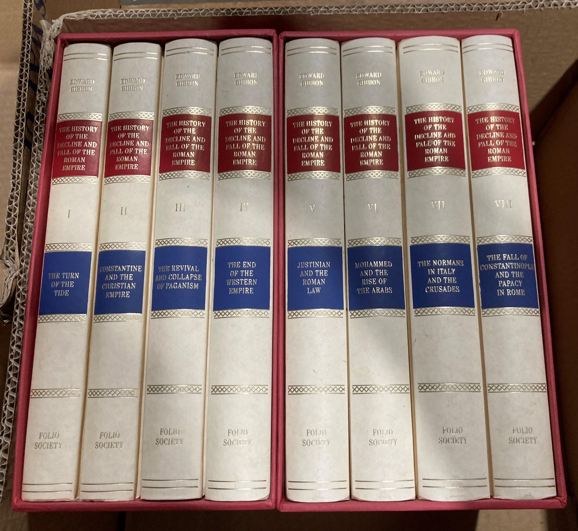 Folio Society - Edward Gibbon - an eight volume set in two cases,