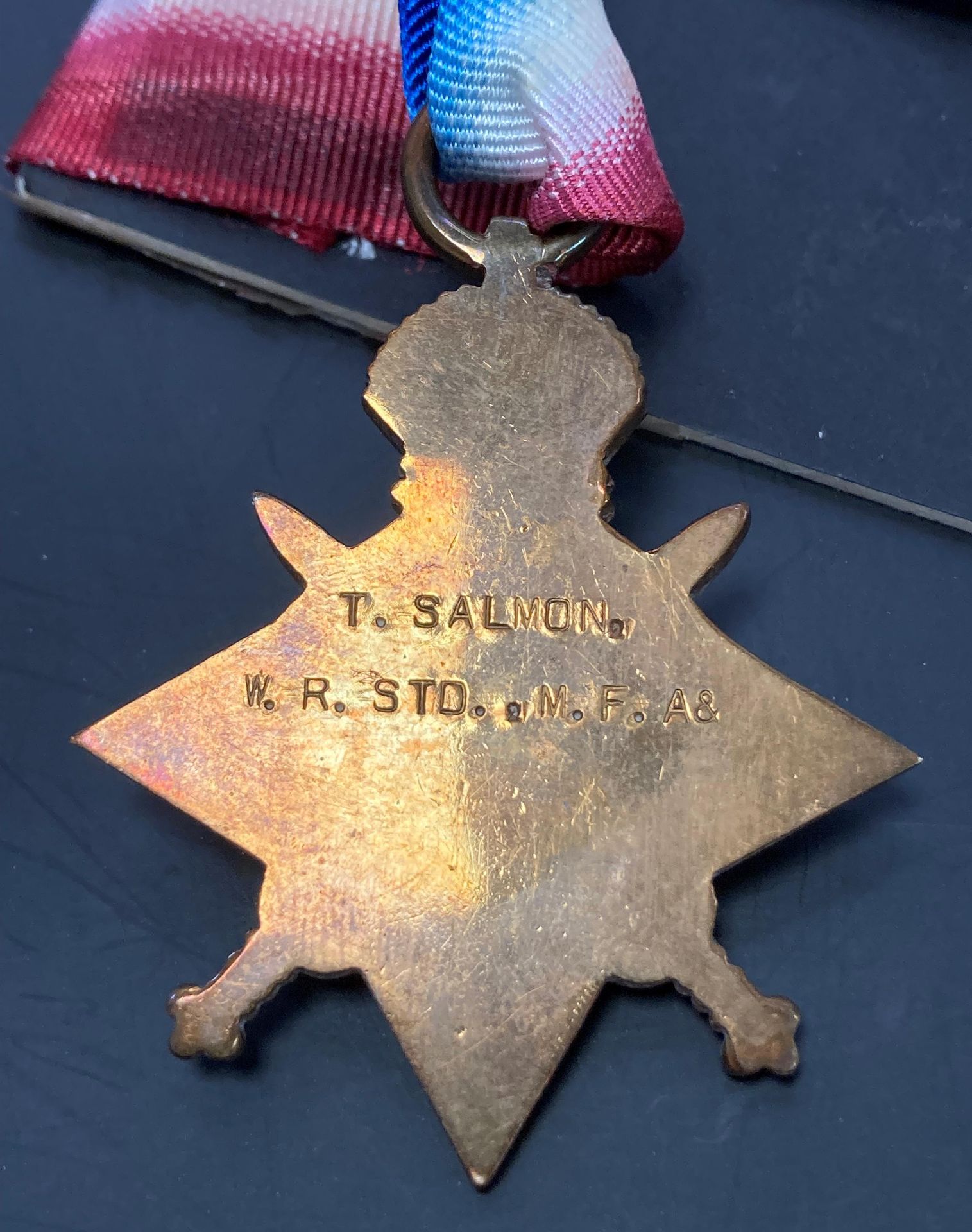 1914-15 Star, British War Medal, Victory Medal, (T. SALMON. W.R. STO. M.F.A.) M.F. - Image 2 of 4