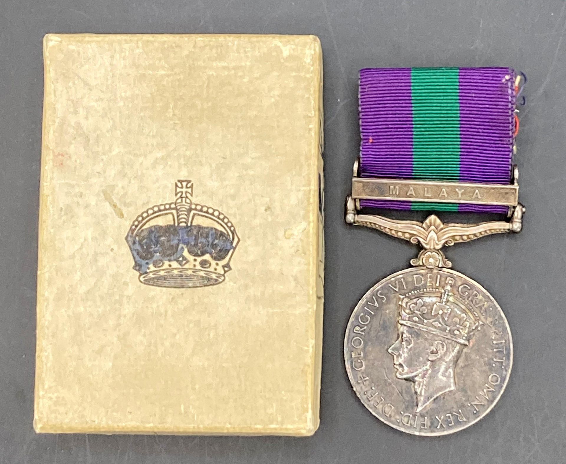 General Service Medal with Malaya clasp and ribbon in box of issue to 21007067 Gdsm R Simpson Coldm