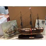 A scale model of HMS Victory on plinth (approximately 49cm long,