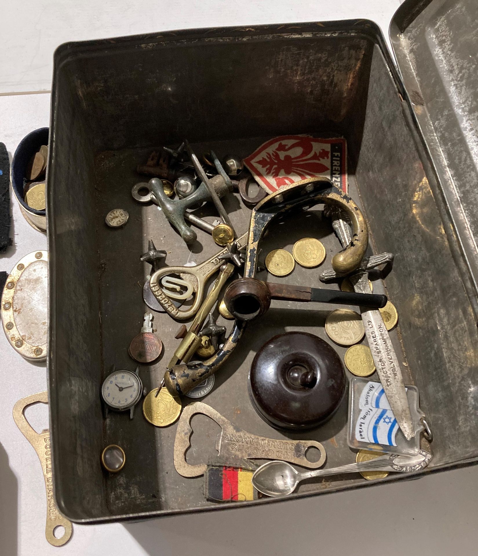 Contents to box - assorted pin badges, the Border Reg badge cap, cat badge, coins, - Image 3 of 3