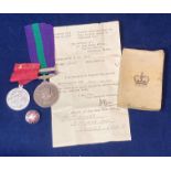 A General Service Medal with ribbon and Malaya clasp to 22753987 Sig F Spinks R Sigs complete with