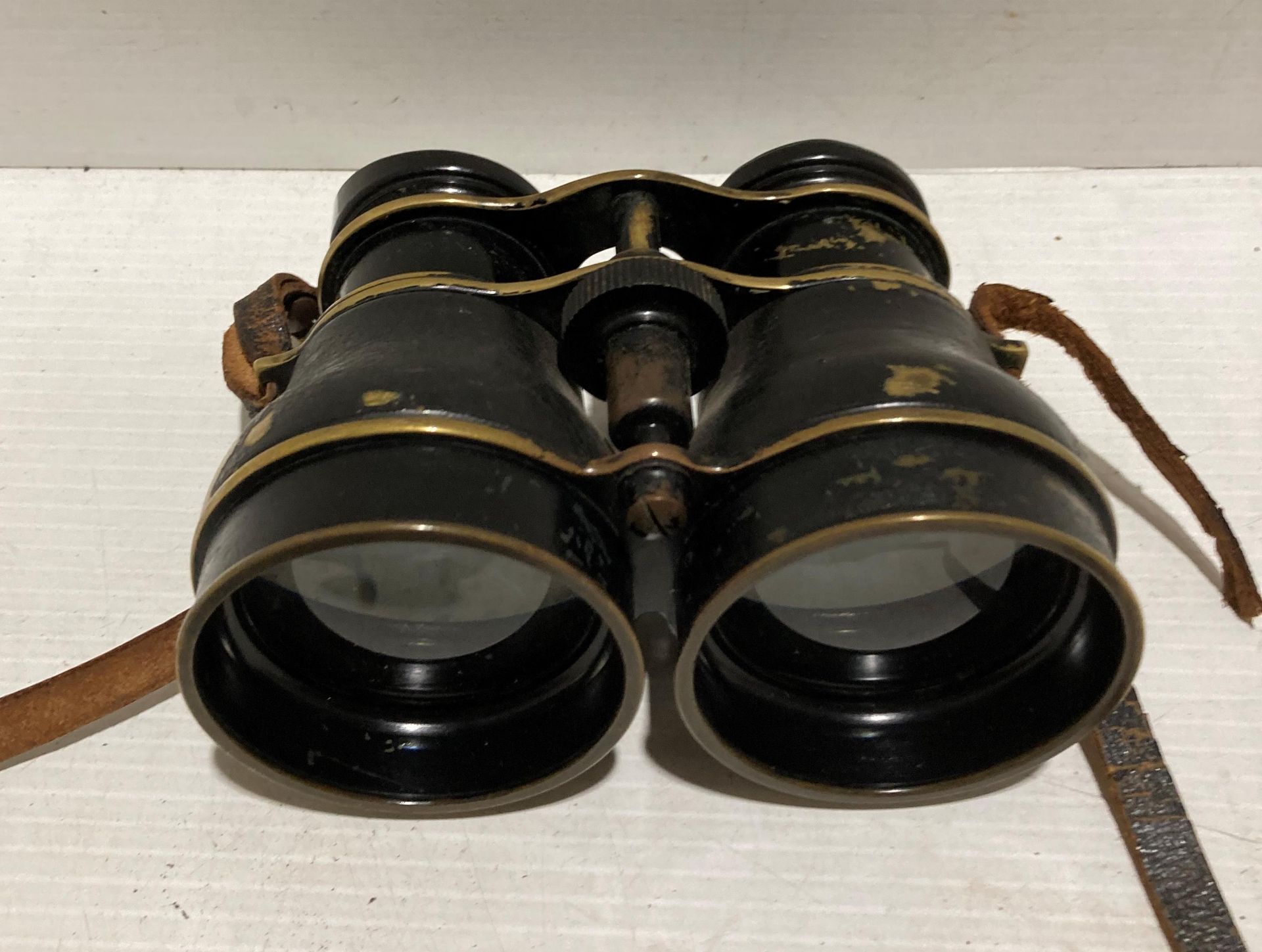 Pair of brass and black coated airborne vintage binoculars with stamps reg no: 6E/336 crown AM