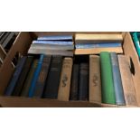 Contents to cardboard tray and blue plastic tray - 35 books and booklets - mainly naval and