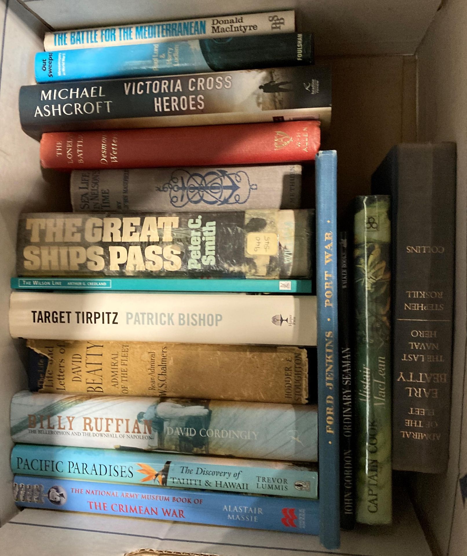 Contents to two boxes - 34 books mainly maritime and navel related including Patrick Bishop 'Target - Image 2 of 4