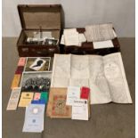Contents to brown vintage suitcase - assorted ephemera including Ribble & Lune area 34 round table