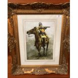 Graham Turner - an ornate gilt framed print of a mounted Roundhead musket man,