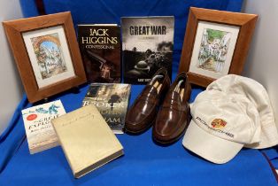 Contents to box - a pair of gentleman's Samuel Windsor handmade leather shoes in brown, size 8½,
